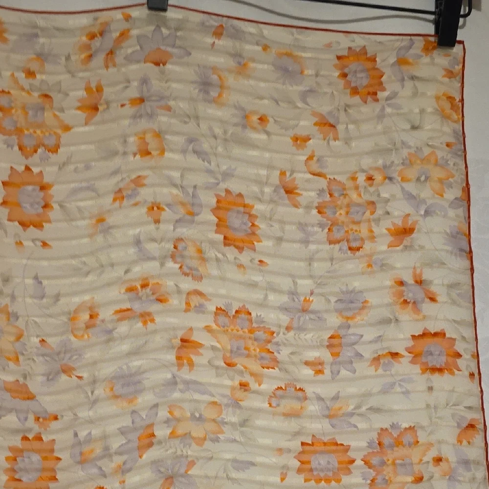 Dior Cream Scarf with Orange Floral Print and Pale Lilac Accents